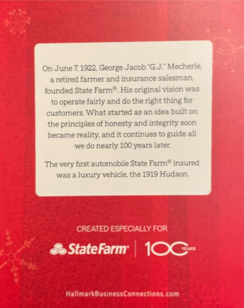 Holiday Hudson State Farm 100th Anniversary - State Farm (State Farm) ornament collectible - Main Image 2