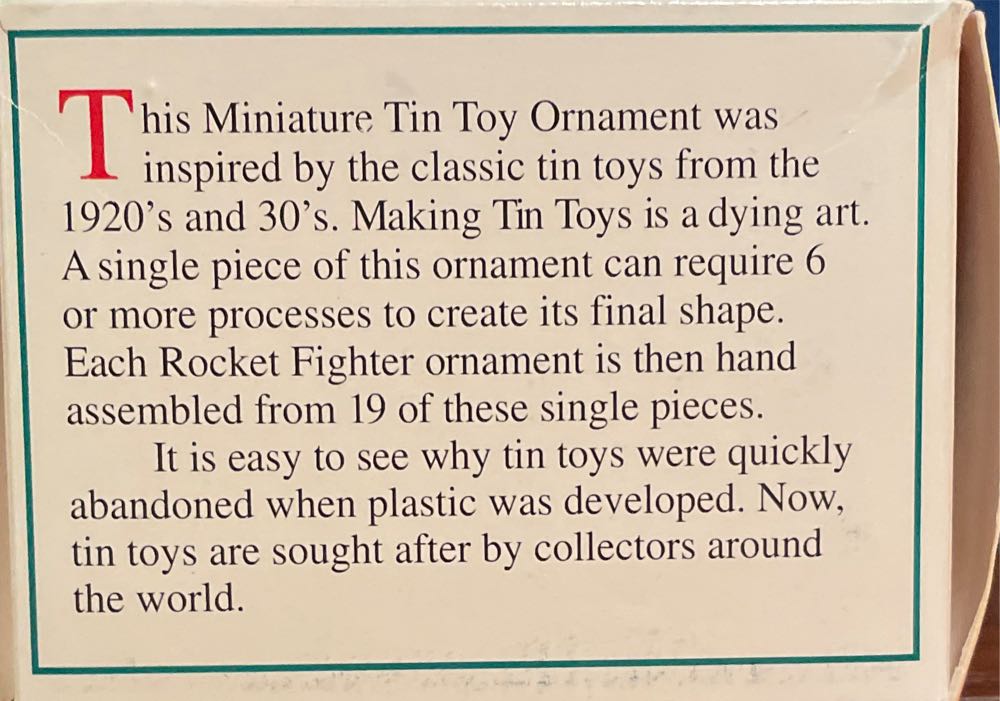 Schylling Tin Litho Rocket Fighter Christmas - Tin Toy Ornaments (Space) ornament collectible [Barcode 019649202928] - Main Image 3