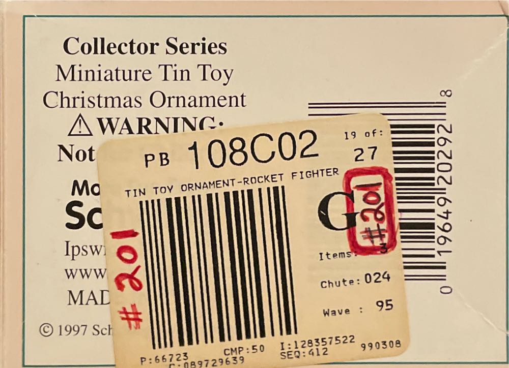 Schylling Tin Litho Rocket Fighter Christmas - Tin Toy Ornaments (Space) ornament collectible [Barcode 019649202928] - Main Image 4