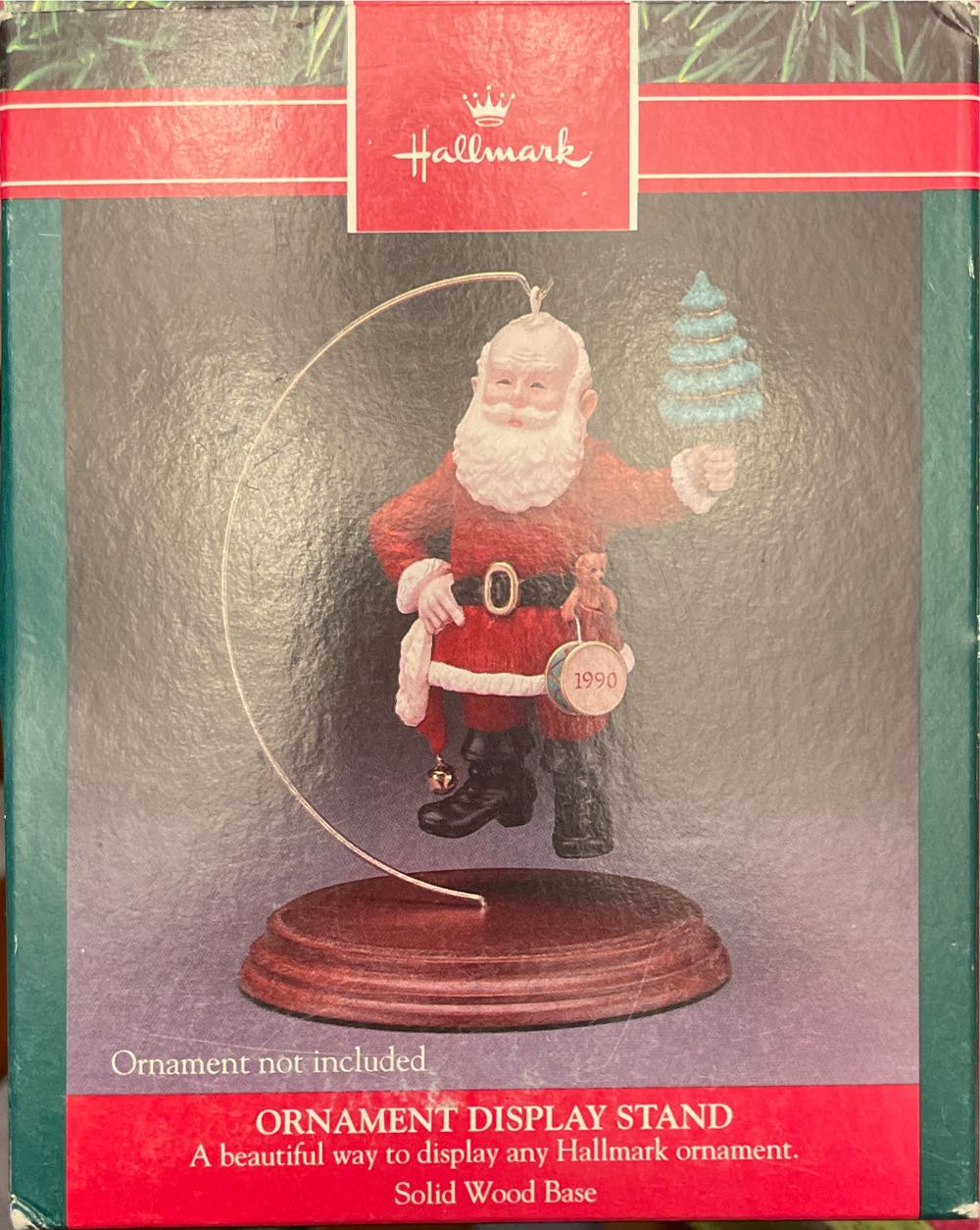 Vintage Hallmark Display Stand Wood Base Gold New Keepsake Dark 1985 Metal Hanger W Box  ornament collectible [Barcode 070000035135] - Main Image 2