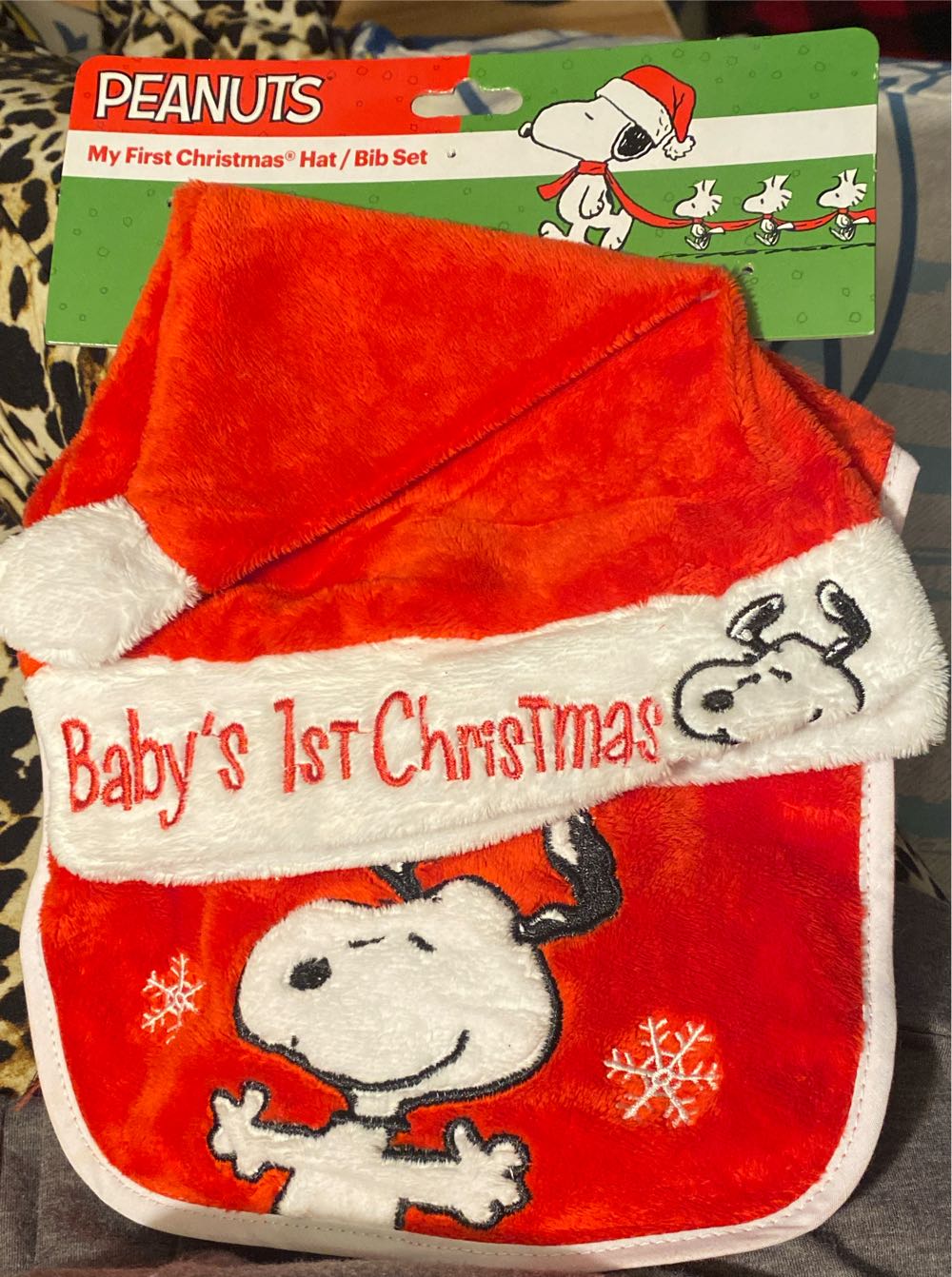 Peanuts My First Christmas Hat/ Bib Set - Baby 1st christmas (Peanuts) ornament collectible - Main Image 1