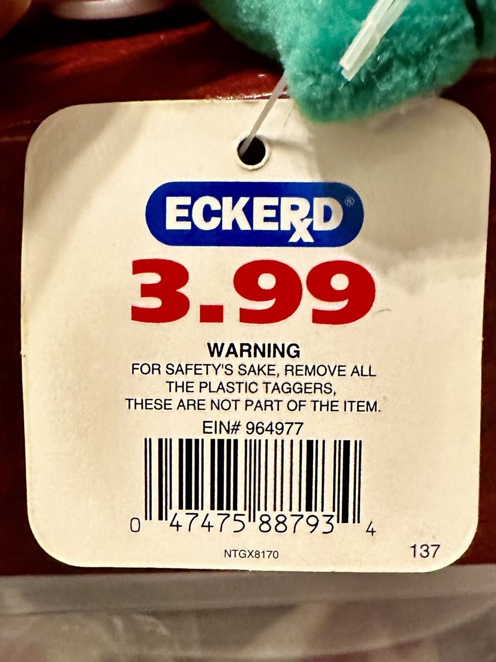 Merry Beans Stuffed Holiday Plush Candycane Bean Bag Eckerd Christmas Eckerd Plush Girl Christmas Holiday Dandy Cane  ornament collectible [Barcode 047475887934] - Main Image 4