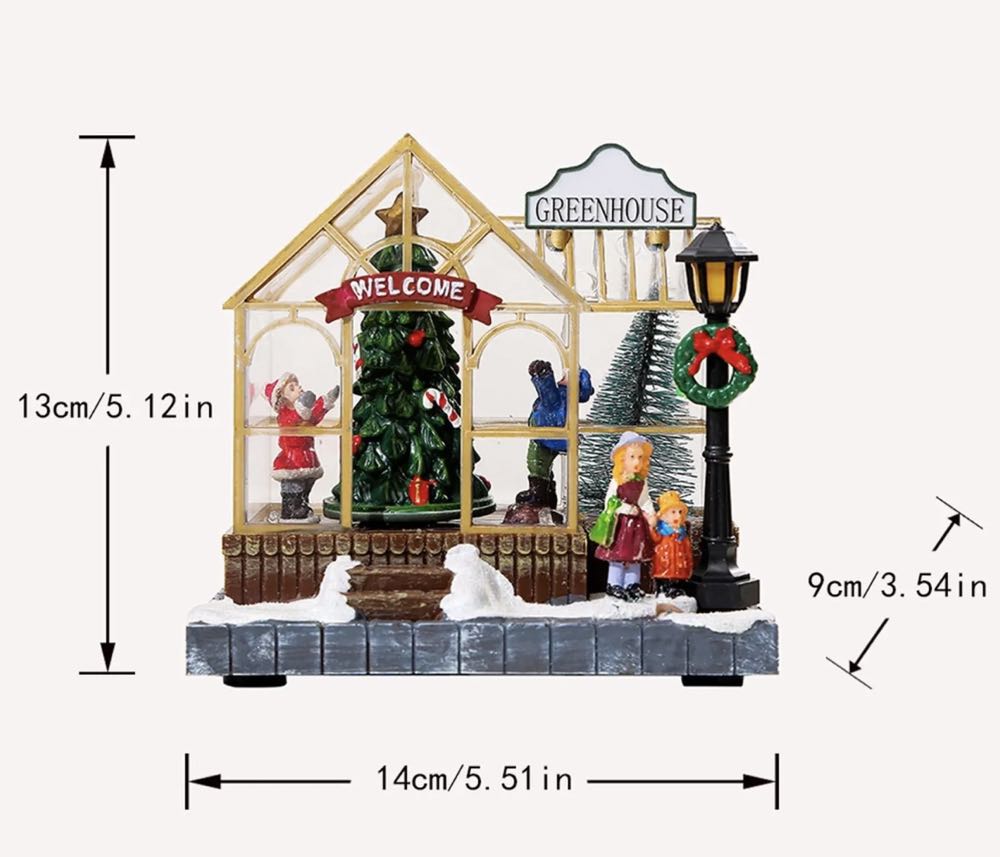 Christmas Illuminated Village Greenhouse Miniature Musical Decorative CraftHot  ornament collectible - Main Image 2