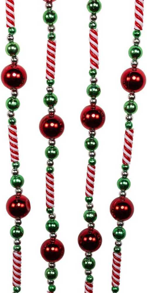 Kurt S. Adler Red White And Green Candy Bead Garland 8 Feet H2043 - Holidays are Santa’s Workd (Bead Gardland Wire Balls) ornament collectible [Barcode 086131367571] - Main Image 2