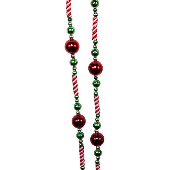 Kurt S. Adler Red White And Green Candy Bead Garland 8 Feet H2043 - Holidays are Santa’s Workd (Bead Gardland Wire Balls) ornament collectible [Barcode 086131367571] - Main Image 3