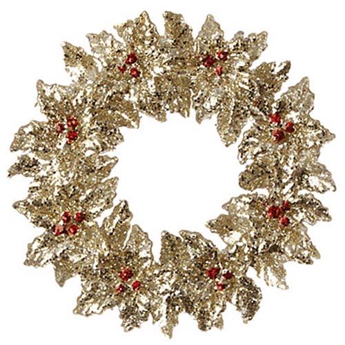 Raz Imports Glittered Gold Holly And Red Berry Wreath Ornament  ornament collectible [Barcode 048893959043] - Main Image 1