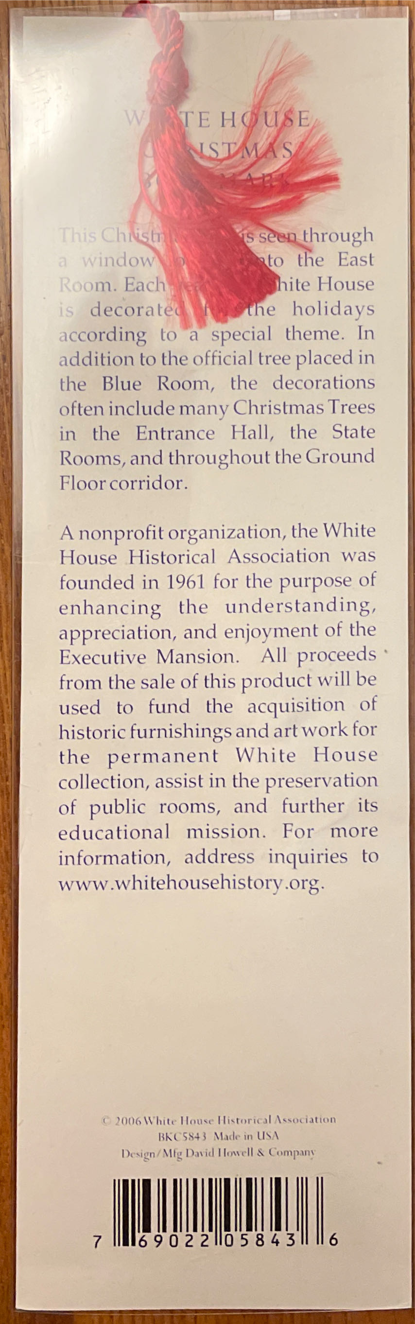 White House Historical Association Christmas Bookmark - Travel Souvenirs (Washington DC) ornament collectible [Barcode 769022058436] - Main Image 2