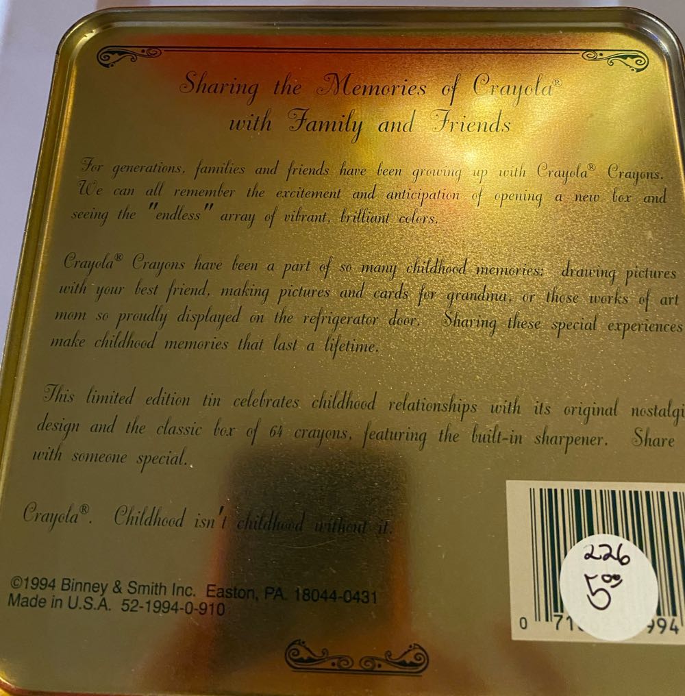 Vintage Crayola Crayon Crayola Crayons & Collector Tin Set Of 64 Sealed Grandma With Kids Memories New Childhood Collectible Collectors Box Binney Smith In By Holiday Inside Colors Empty Vtg Usa Trade Mark ”childhood Memories” Sharing - Crayola Crayons ornament collectible [Barcode 071662019945] - Main Image 2