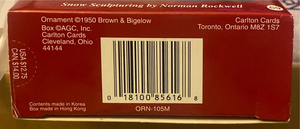 Snowman Christmas Norman Rockwell Snow Sculpturing Porcelain Carlton - Snowman (Norman Rockwell) ornament collectible [Barcode 018100856168] - Main Image 2