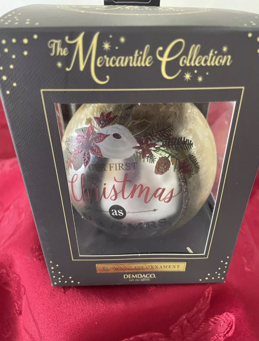 Demdaco Mercantile Collection Mr. Mrs. 1st Christmas Blown Glass Bulb  Ornament  ornament collectible - Main Image 3