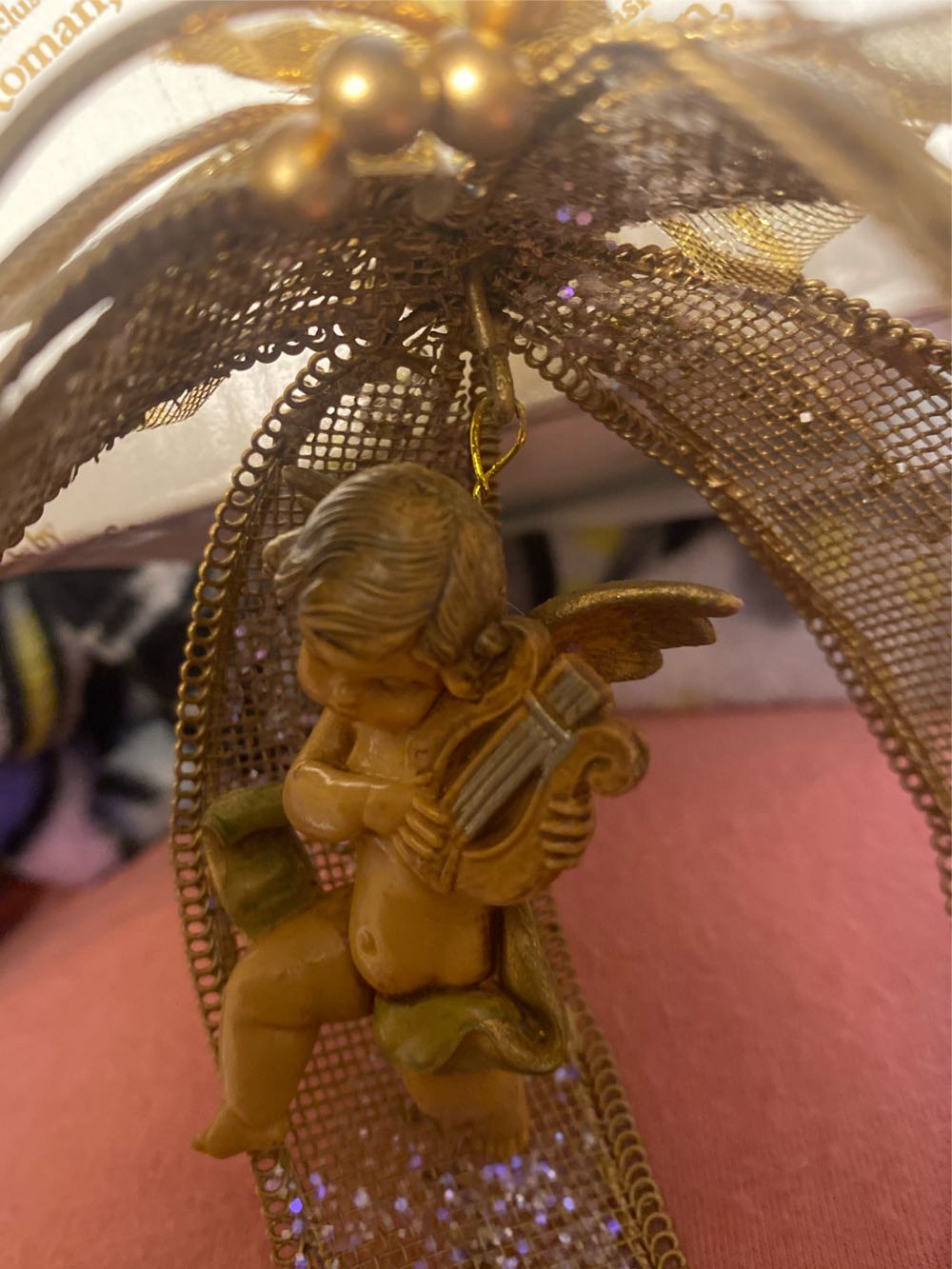 Fontanini Gold Mesh Ball With Cherub Ornament - Cherub (Fontanini Nativity) ornament collectible - Main Image 4