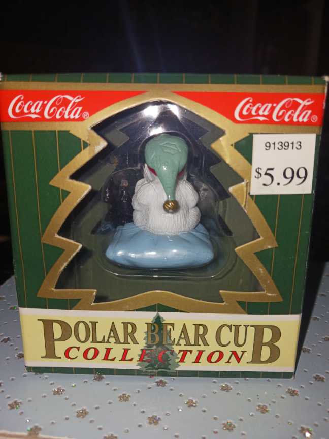 Coca-Cola Ornament Polar Bear Cub Collection Cub Sitting On Pillow Reading A Book 1997  (Coca-Cola Ornament) ornament collectible - Main Image 2