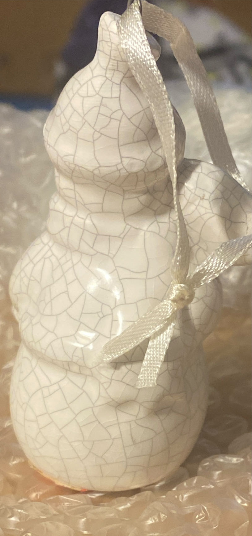 White Crackled Porcelain Snowman With Broom Ornament - Snowman (Snowman) ornament collectible - Main Image 2