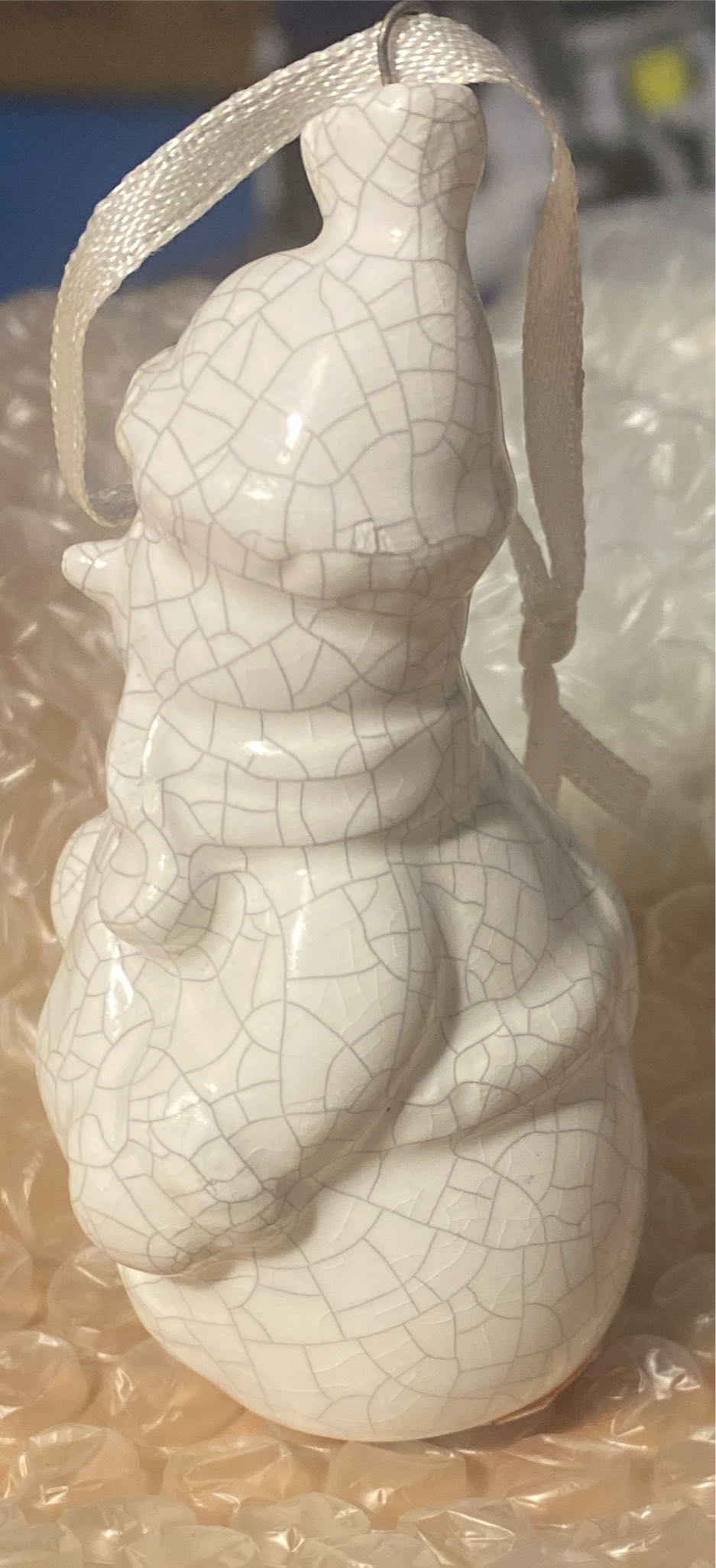 White Crackled Porcelain Snowman With Broom Ornament - Snowman (Snowman) ornament collectible - Main Image 3