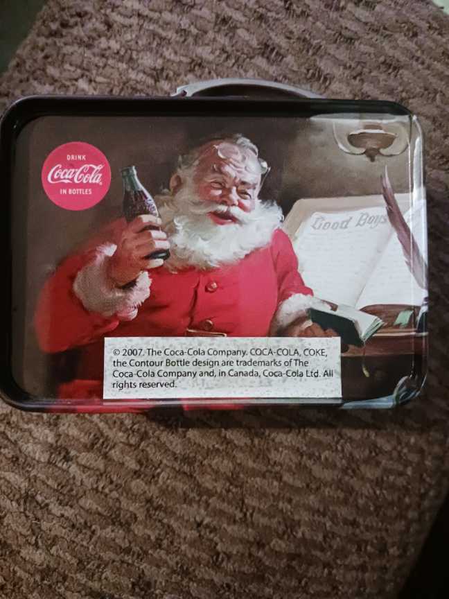Coca-Cola Ornament Lunch Box Tin Santa Naughty And Nice List With Good Boys List 2007 - Coca-Cola hanging tin lunch box mini (Coca-Cola Ornament) ornament collectible - Main Image 2