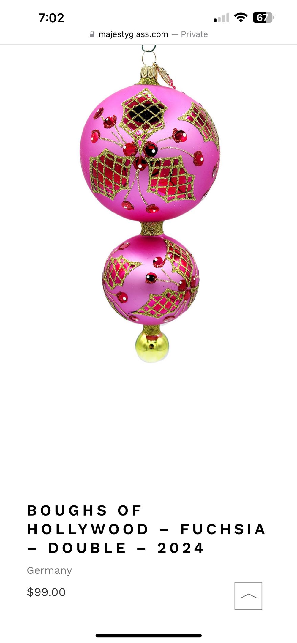 Boughs of Hollywood (Fuschia) Double  ornament collectible - Main Image 3