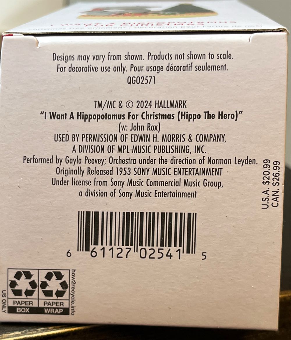I Want A Hippopotamus For Christmas - I Want A Hippopotamus For Christmas (Animal - Hippo) ornament collectible [Barcode 661127025415] - Main Image 4