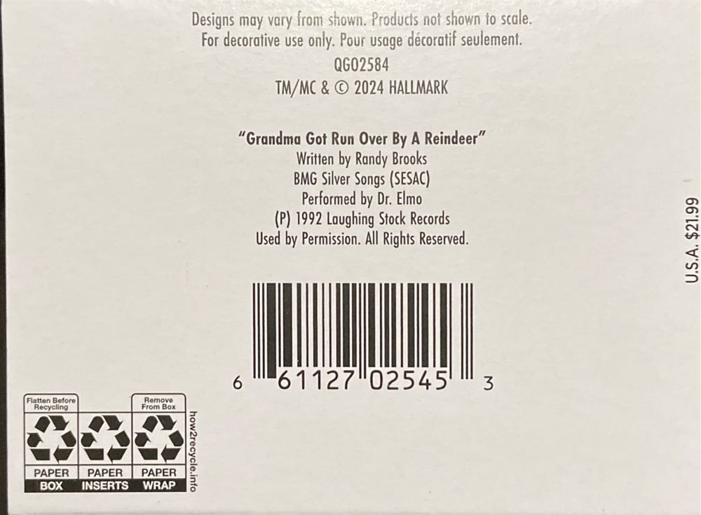 Grandma Got Ran Over By A ReindeerM - Grandma Got Run Over By A Reindeer (Reindeer) ornament collectible [Barcode 661127025453] - Main Image 3