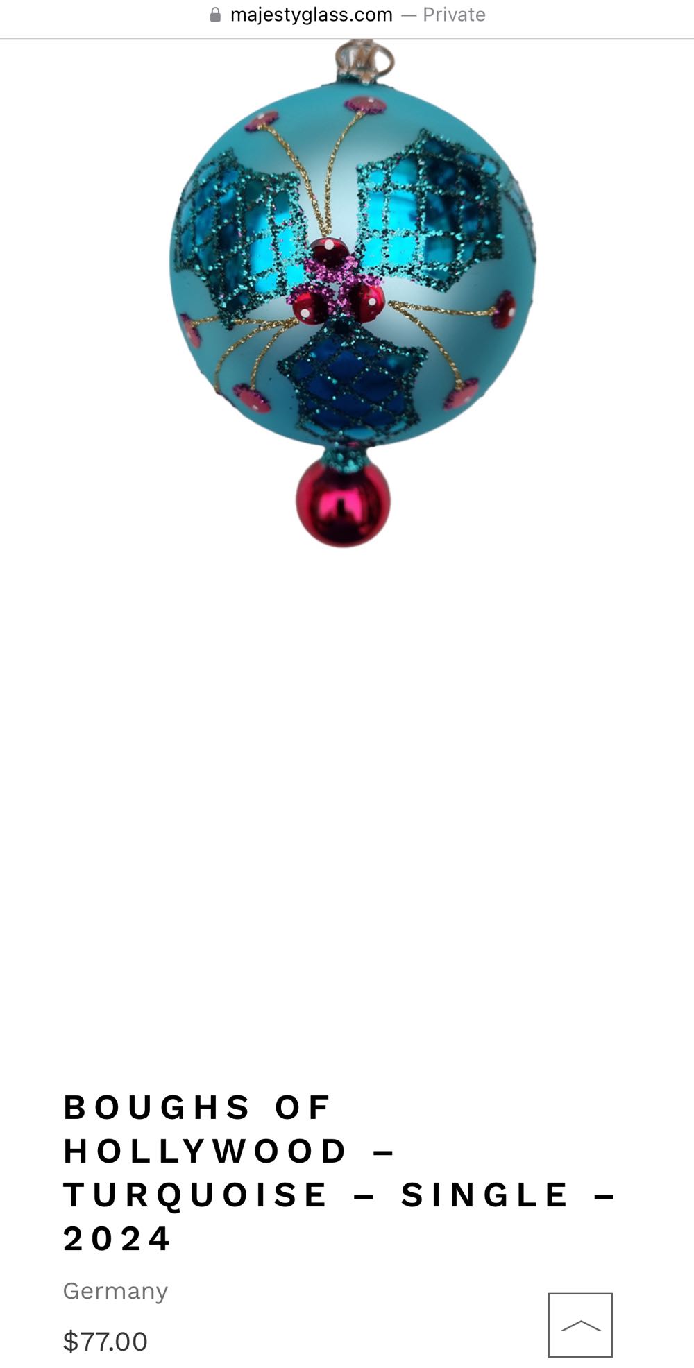 Boughs Of Hollywood (Turquoise) - Single  ornament collectible - Main Image 3