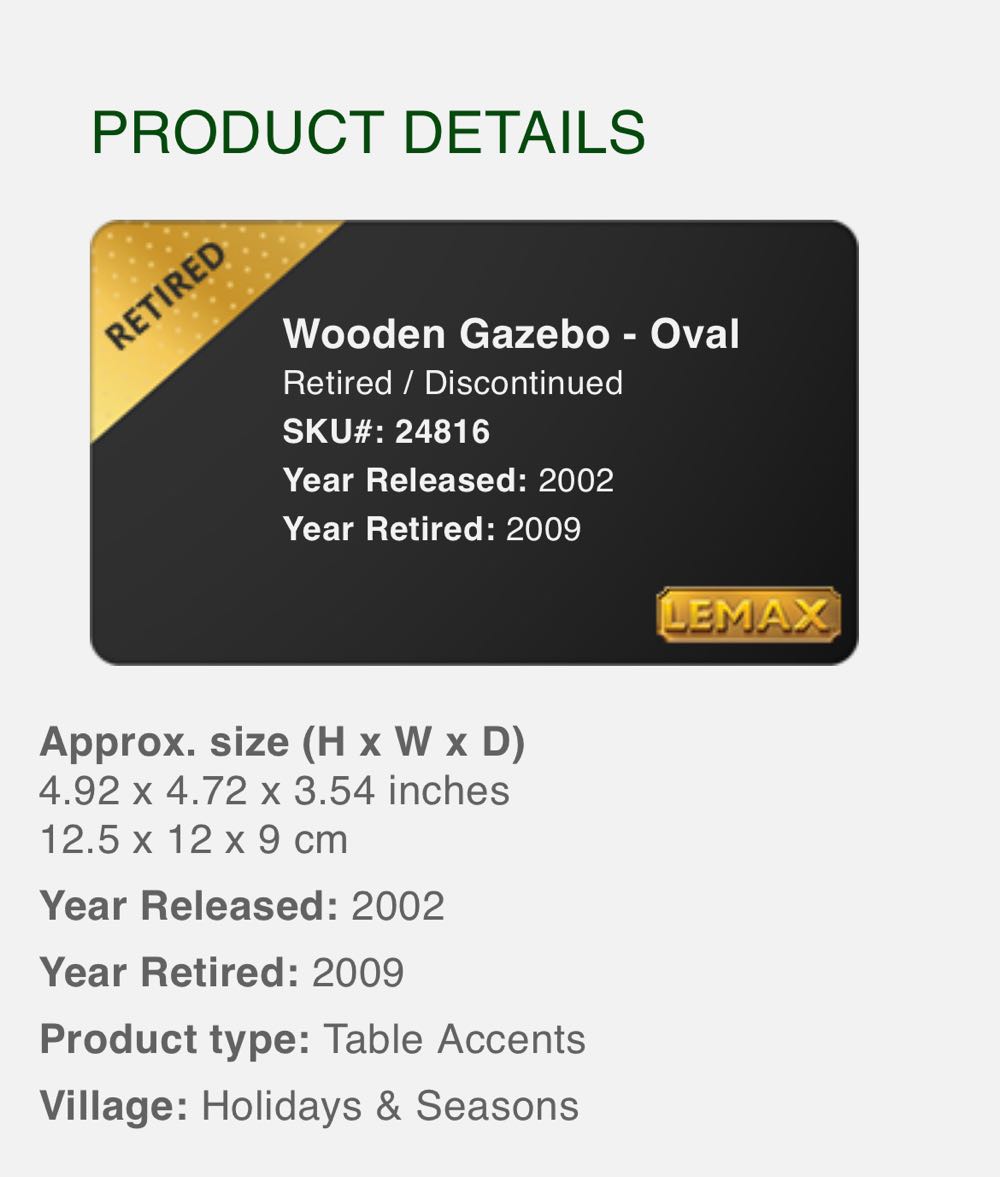 Wooden Gazebo Oval #24816 - General Products (Village Accessories) ornament collectible [Barcode 728162248169] - Main Image 3