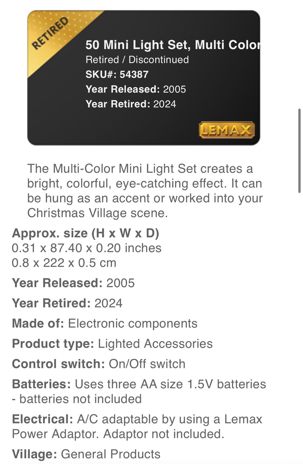 Mini Lights Multi Colour x3 #54387 - General Products (Lighted Accessory) ornament collectible [Barcode 728162543875] - Main Image 3