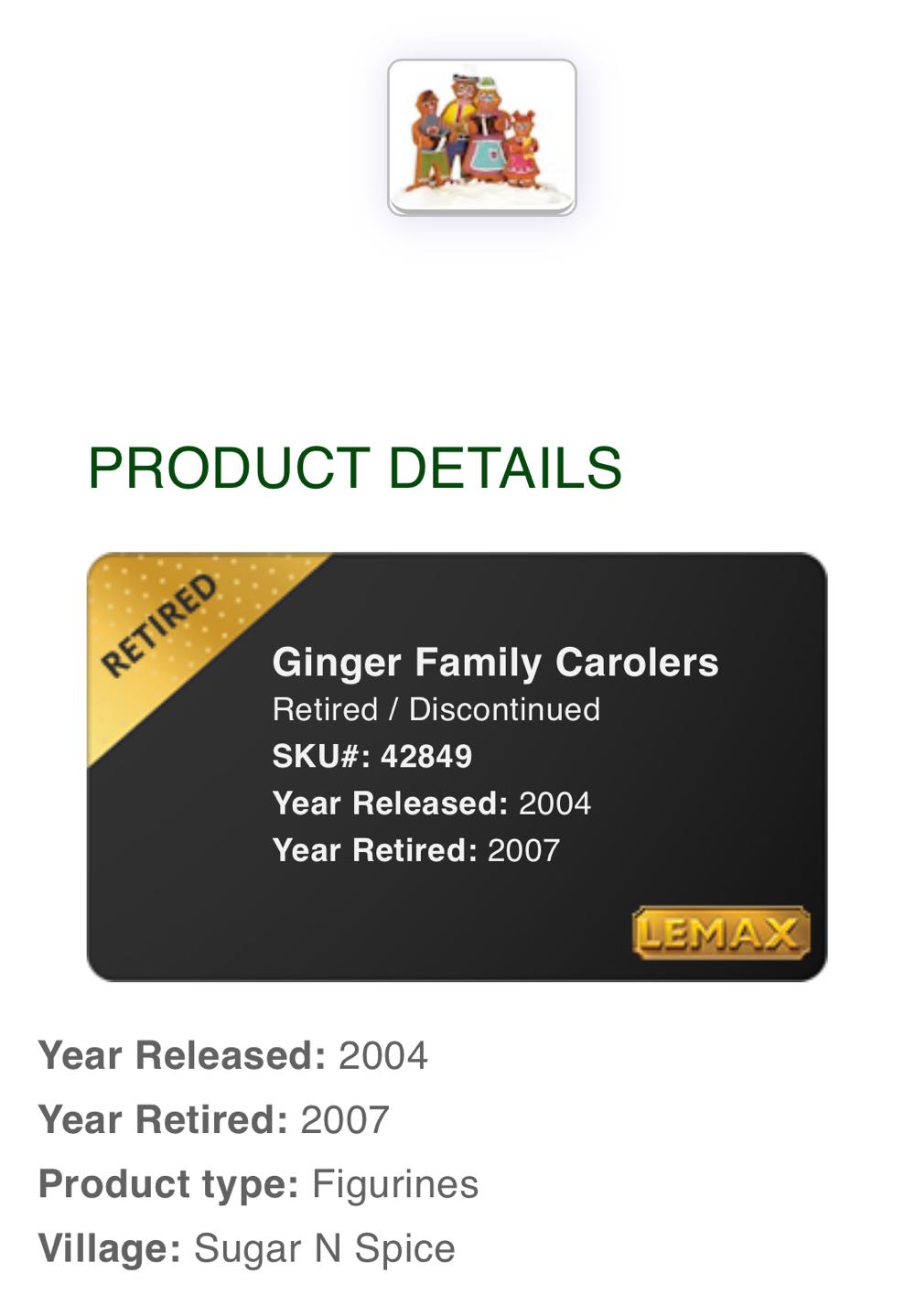 Ginger Family Carolers #42849 x3 - Sugar ‘N’ Spice (Figurines) ornament collectible [Barcode 728162428493] - Main Image 2