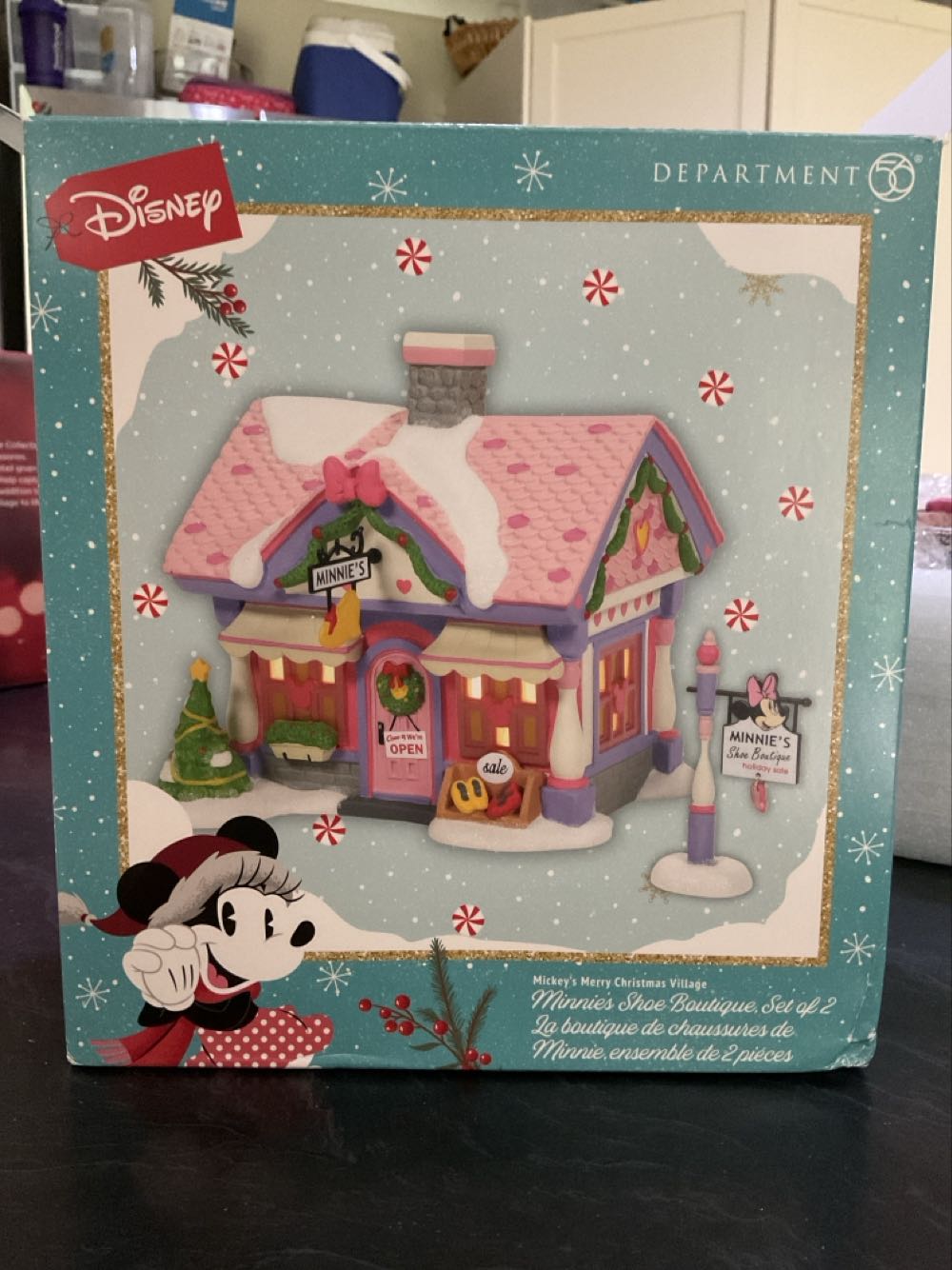 Minnie’s Shoe Boutique Lit House And Sign Figurine Set - Mickey’s Merry Christmas Village ornament collectible [Barcode 028399358564] - Main Image 2