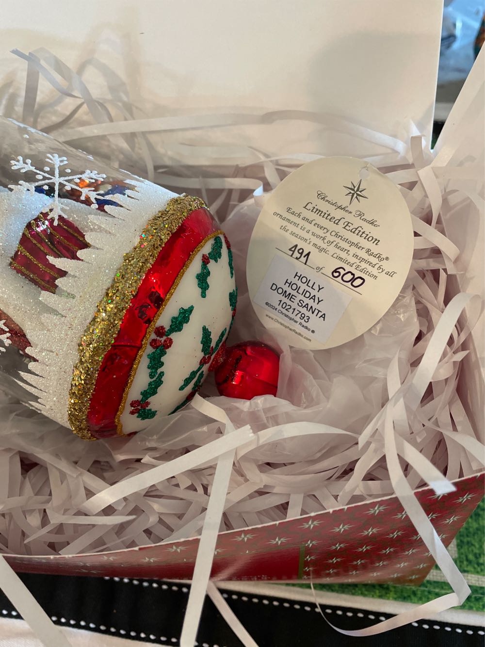 Holly Holiday Dome Santa  ornament collectible - Main Image 2