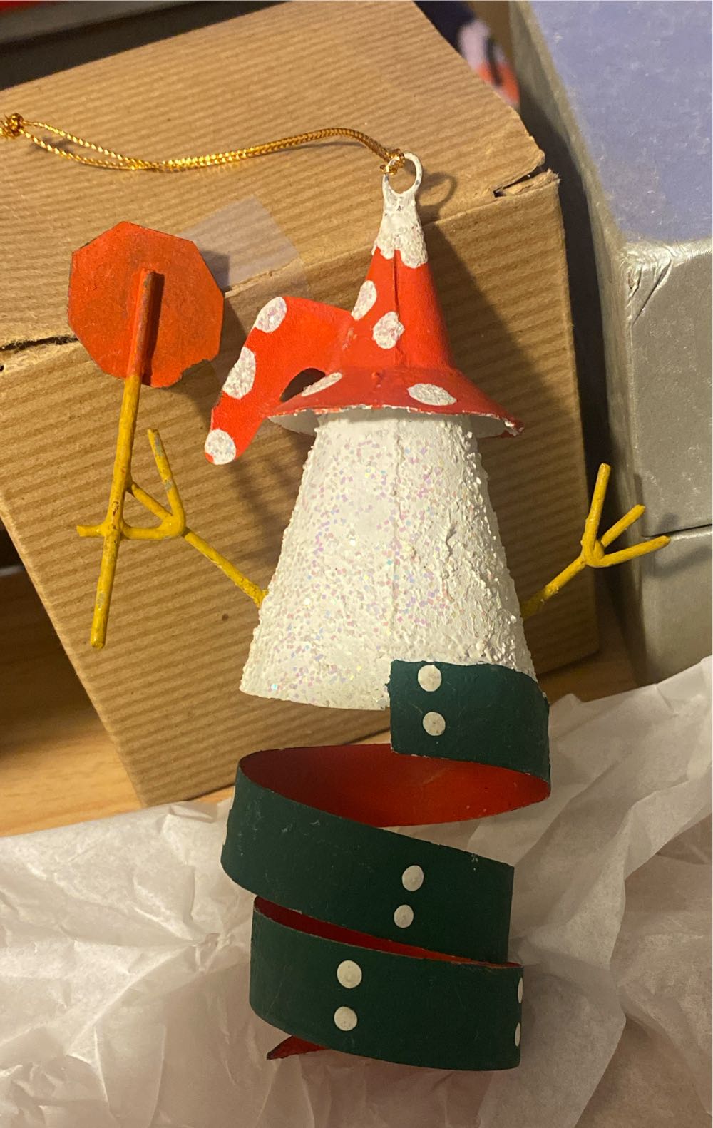 Metal Coil Snowman With Stop Sign Ornament - Snowmen (Snowman) ornament collectible - Main Image 2