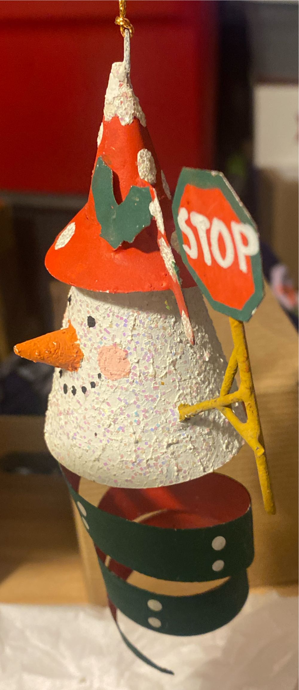Metal Coil Snowman With Stop Sign Ornament - Snowmen (Snowman) ornament collectible - Main Image 3