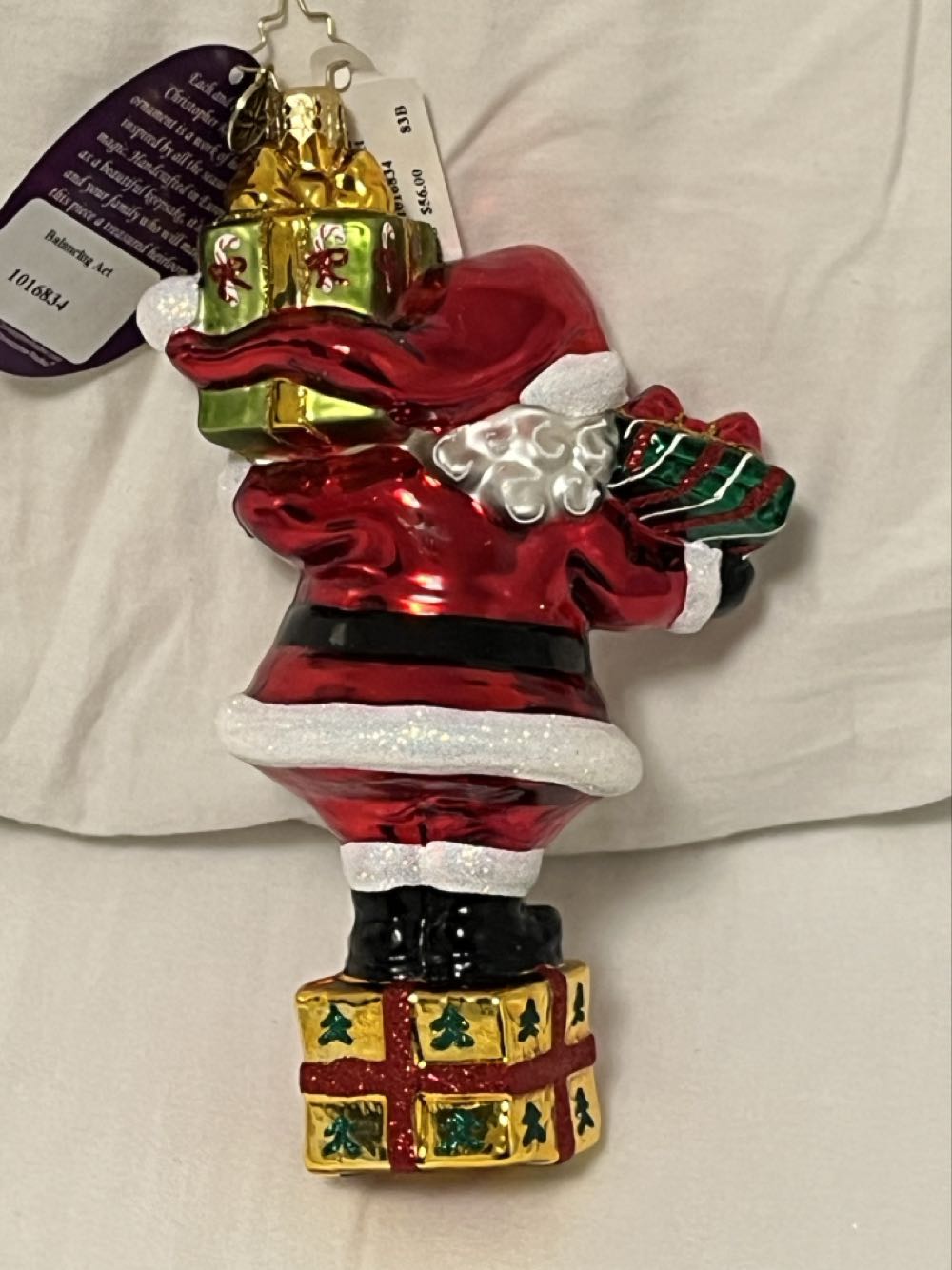 Balancing Act  (Santa Standing In A Present) ornament collectible - Main Image 2