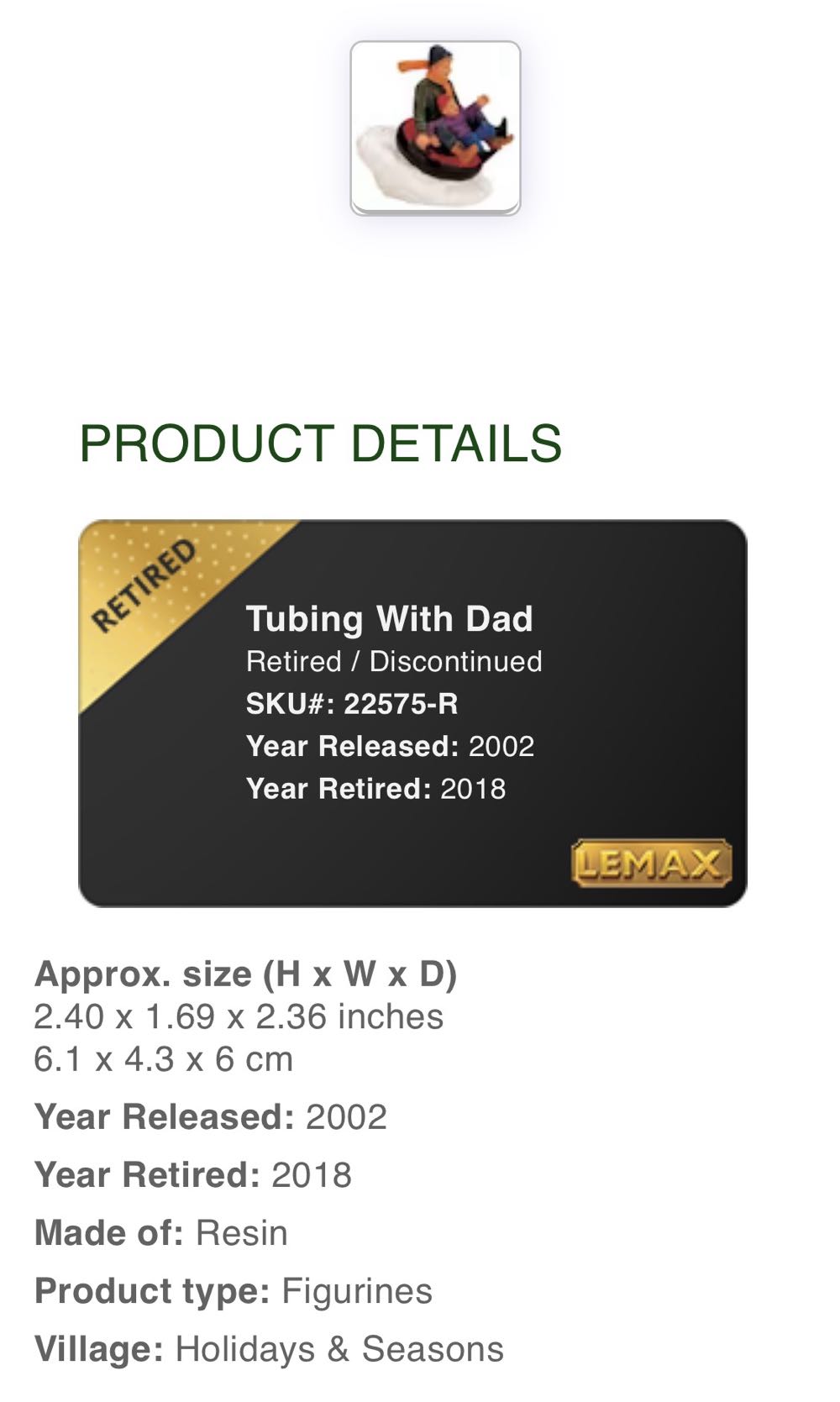 Tubing With Dad  #22575 - Figurines (Figurines) ornament collectible [Barcode 728162225757] - Main Image 2
