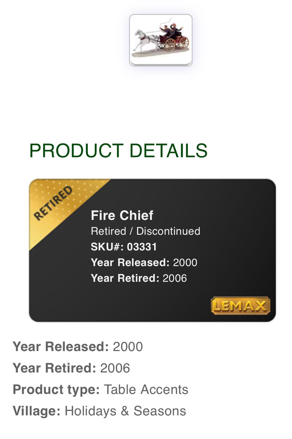 Fire Chief #03331A - Caddington (Accessories) ornament collectible [Barcode 728162033314] - Main Image 2