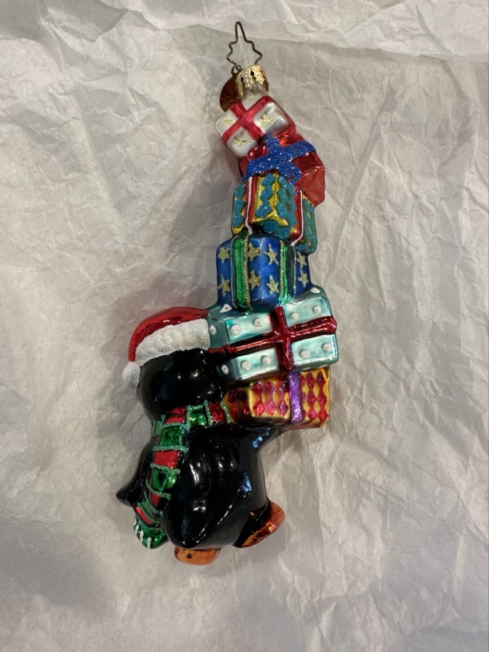 Pretty Precarious Penny Penguin With Stack Of Presents  (Radko) ornament collectible - Main Image 2