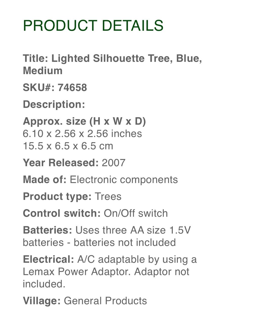 Lighted  Silhouette Tree Blue Med #74658 - General Products (Lighted Accessory) ornament collectible - Main Image 2