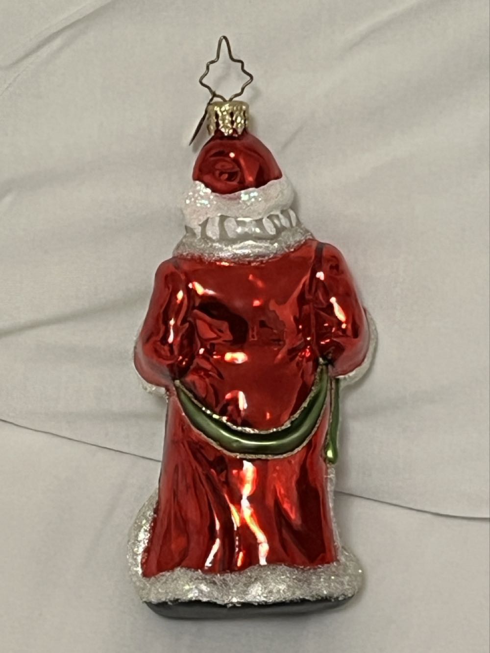 Satin Mint Santa  (Santa In Striped Pj’s And A Cup Of Cocoa) ornament collectible - Main Image 2