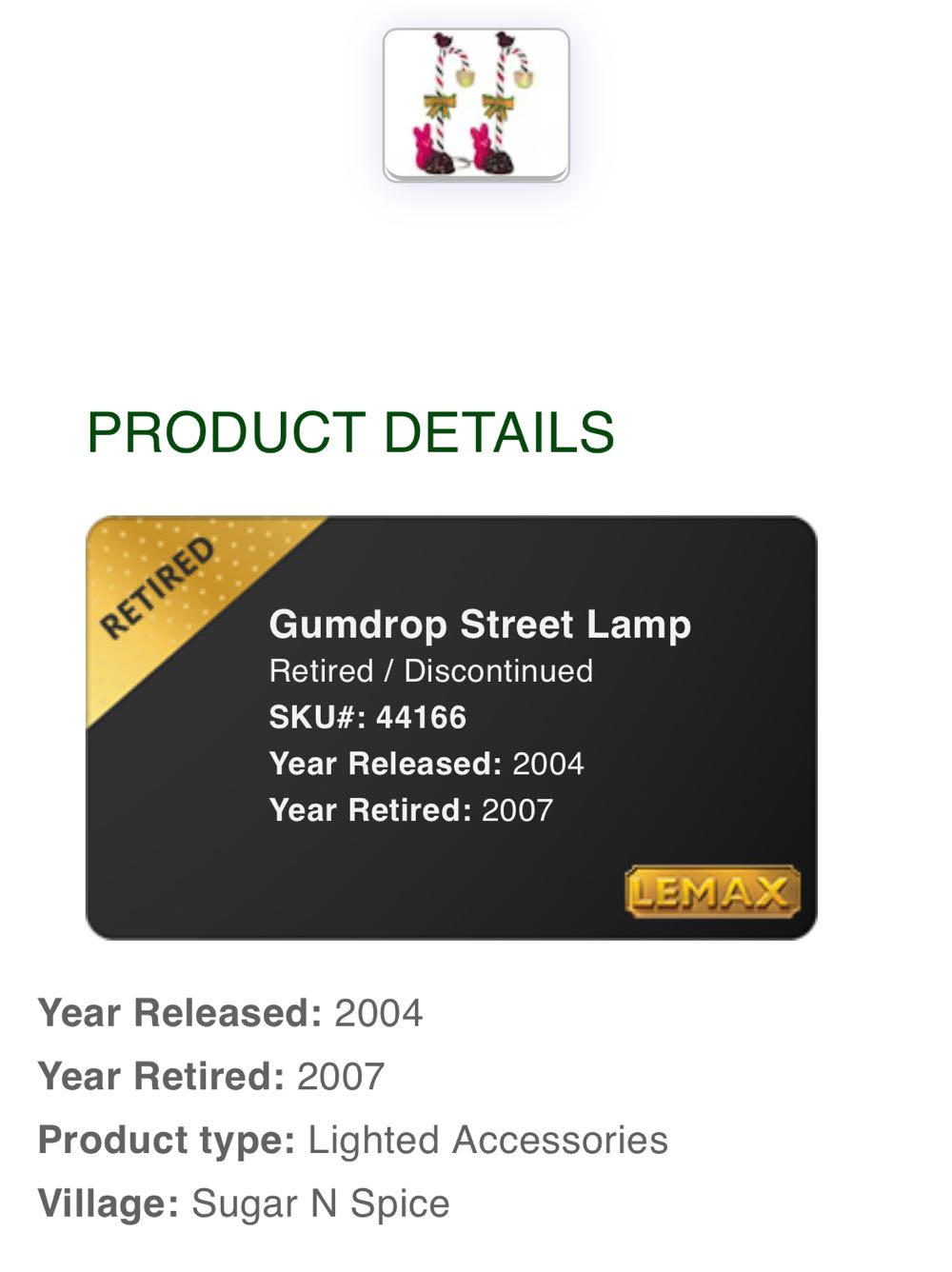 Gumdrop Street Lamp Set 2 #44166 x4 - Sugar ‘N’ Spice (Lighted Accessory) ornament collectible [Barcode 728162441669] - Main Image 2