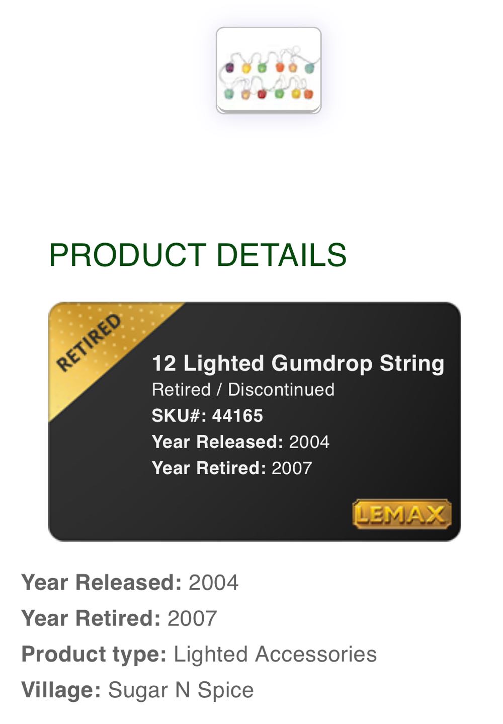 Gumdrop String Lights #44165 - Sugar ‘N’ Spice (Lighted Accessory) ornament collectible [Barcode 728162441652] - Main Image 2