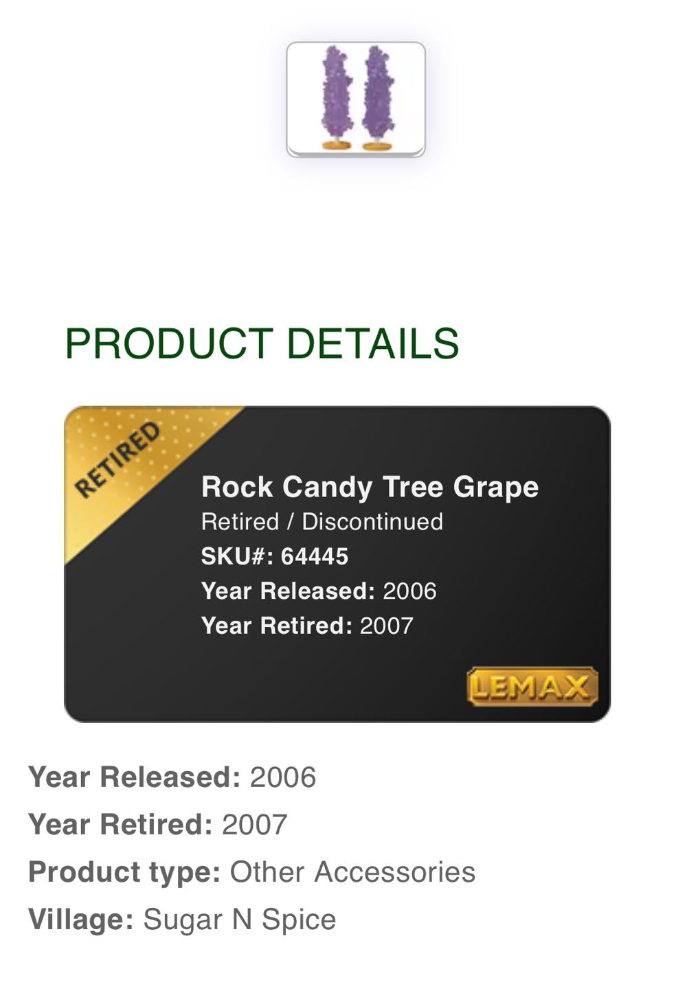Rock Candy Tree Grape Set Of 2 #64445 - Sugar ‘N’ Spice (Accessories) ornament collectible [Barcode 728162644459] - Main Image 2