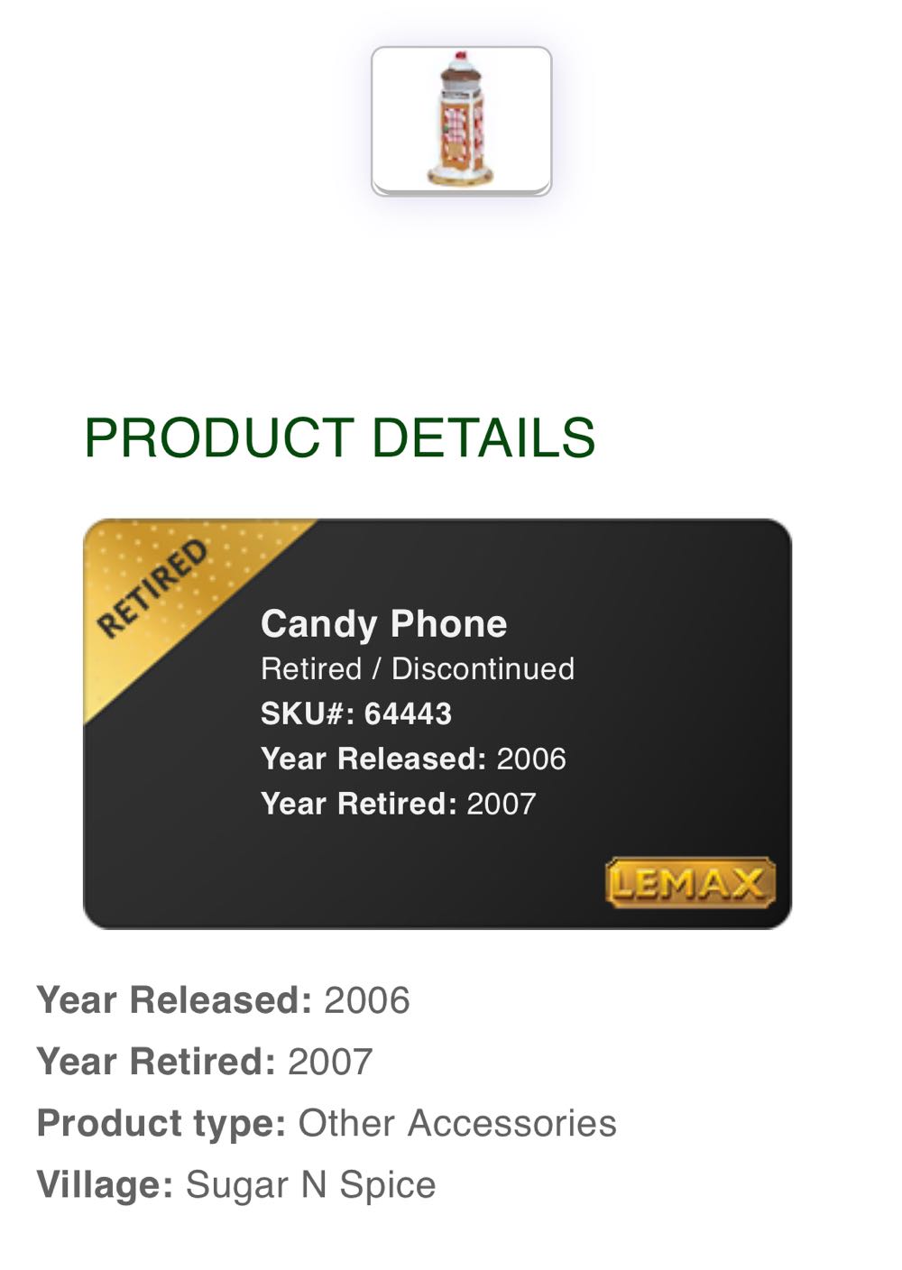 Candy Phone Booth #64443 x2 - Sugar ‘N’ Spice (Village Accessories) ornament collectible [Barcode 728162644435] - Main Image 2