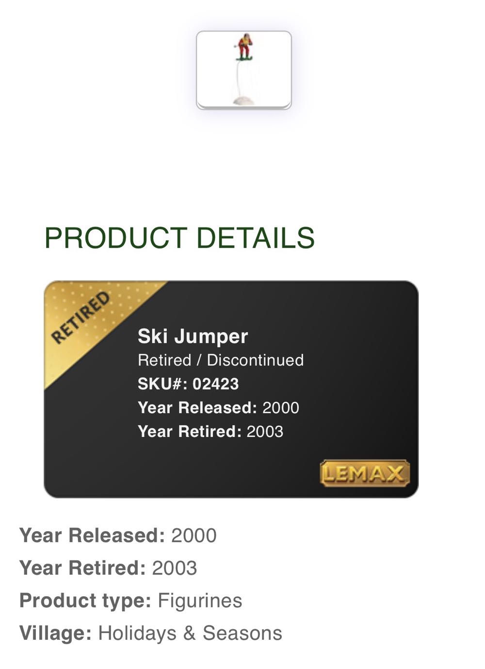 Ski Jumper  #02423 x2 - Vail Village (Figurines) ornament collectible [Barcode 728162024237] - Main Image 2