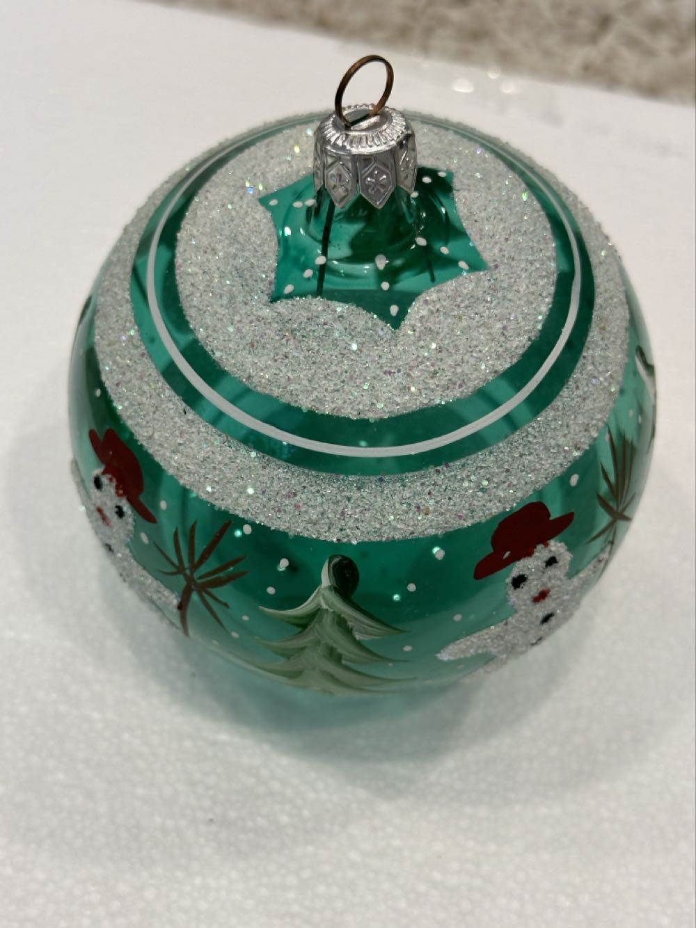 Green Glitter Snowman Ball  (Unbranded) ornament collectible - Main Image 2