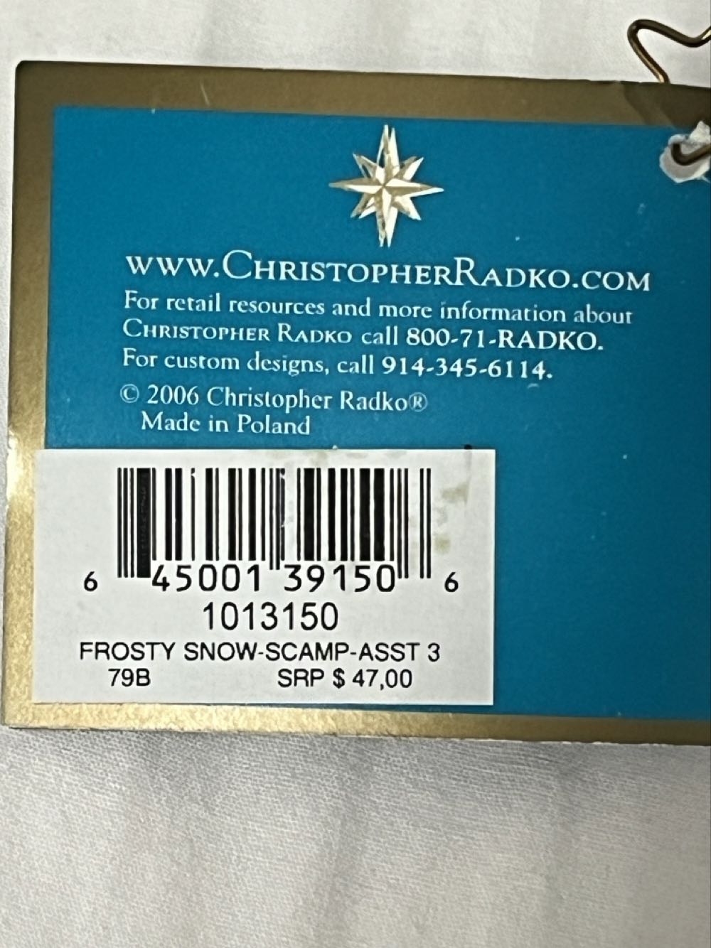 Frosty Snow Scamps -ast 3  (Snowman on green skis) ornament collectible - Main Image 3