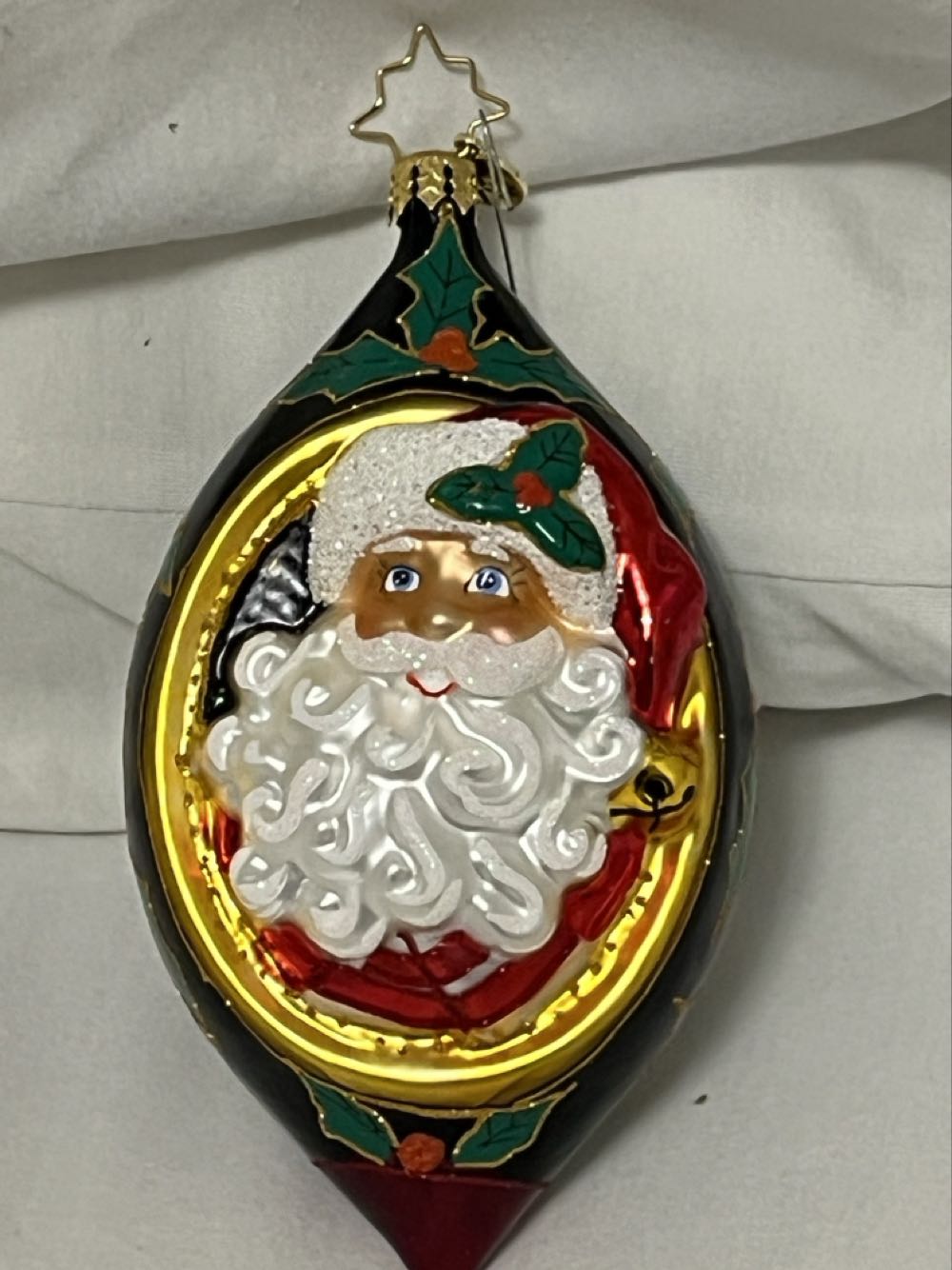 Holly Jolly Christmas  (Tear Drop Santa Black/holly) ornament collectible - Main Image 1