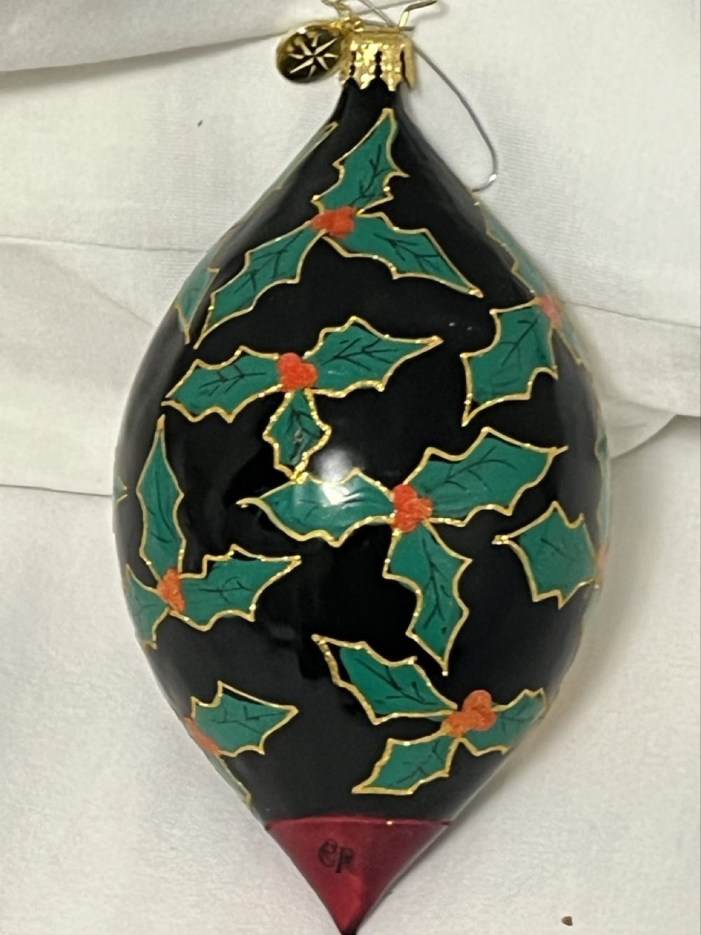 Holly Jolly Christmas  (Tear Drop Santa Black/holly) ornament collectible - Main Image 2