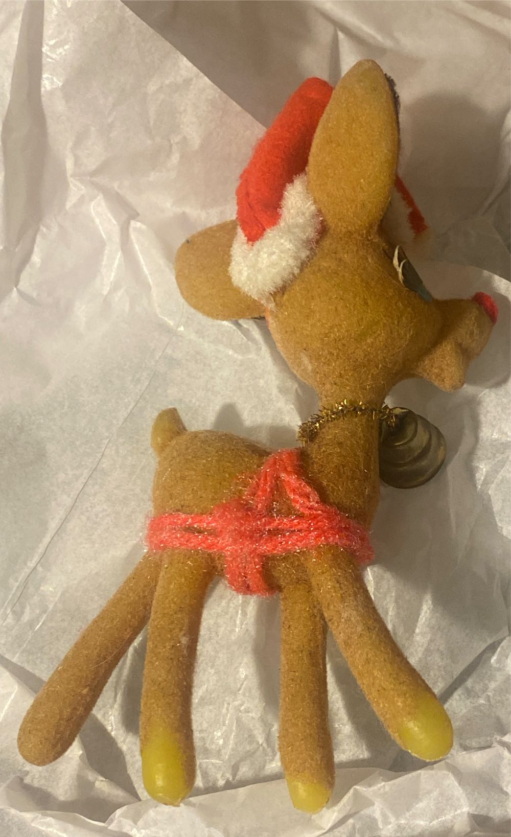 Vintage 1960s Flocked Reindeer With Bell - Vintage Christmas (1960s, Vintage, Reindeer) ornament collectible - Main Image 2