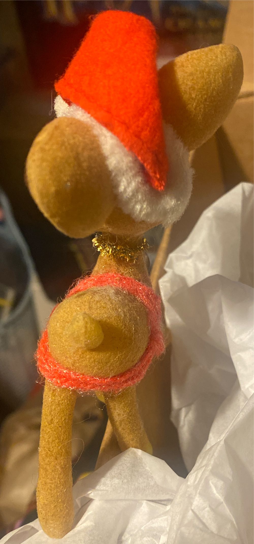 Vintage 1960s Flocked Reindeer With Bell - Vintage Christmas (1960s, Vintage, Reindeer) ornament collectible - Main Image 4