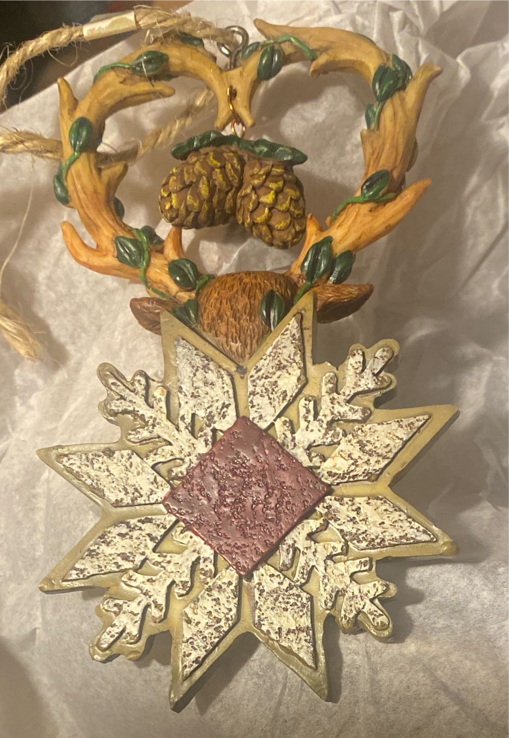 Deer Head With Antler Heart On Snowflake Ornament - No Series (Deer, Antlers, Snowflake) ornament collectible - Main Image 2