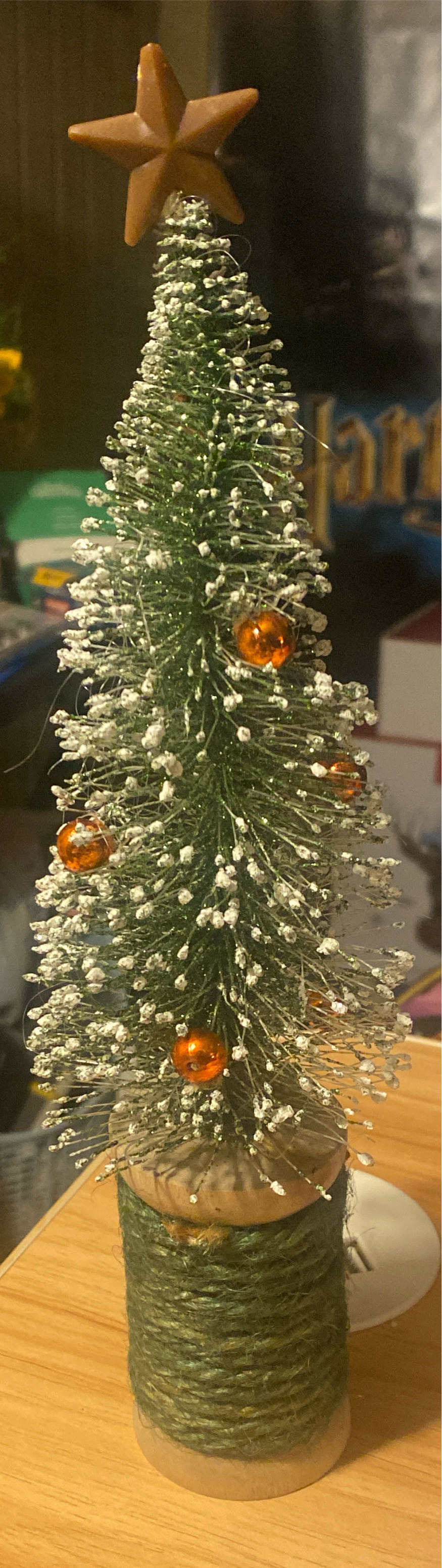 Vintage Bottle Brush Tree On Wooden Spool - Vintage Christmas (Christmas Tree, Wooden Spool, Vintage) ornament collectible - Main Image 2