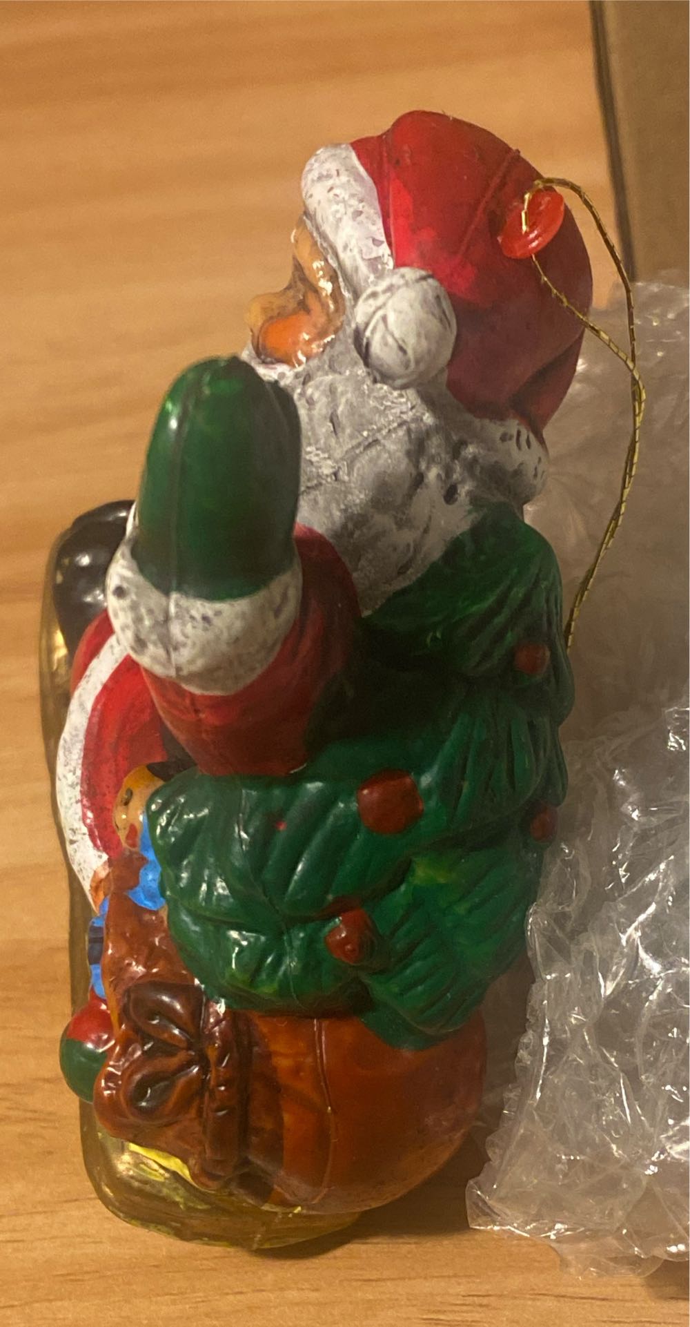 Vintage Plastic Santa On Sled Ornament - Vintage Christmas (Christmas, Santa, Presents) ornament collectible - Main Image 3